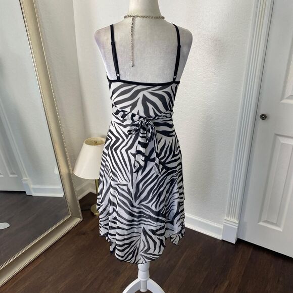 Y2K Grunge Layered Euro chic Black White Micro Mesh Zebra Print Midi Dress S - Picture 4 of 8